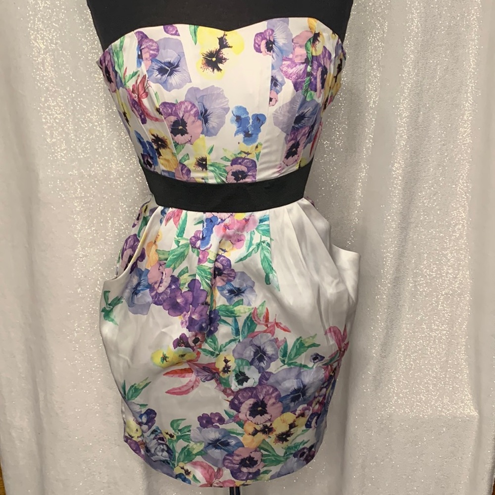 Strapless Floral Cocktail Dress
